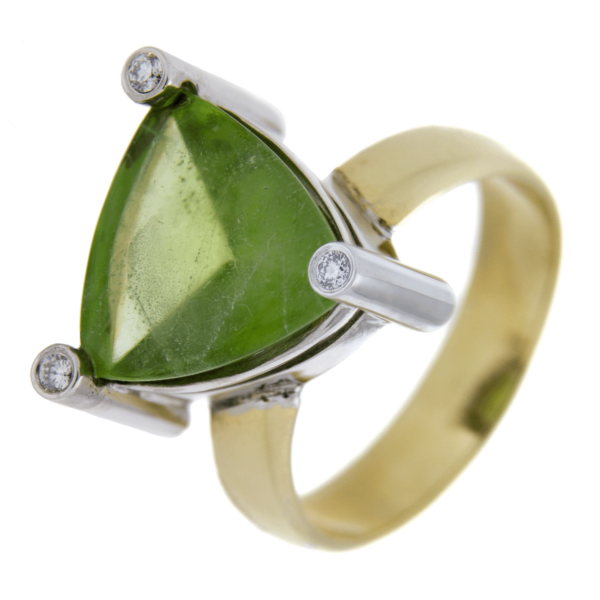 Bicollor Ring Peridot Triangel Cabochon