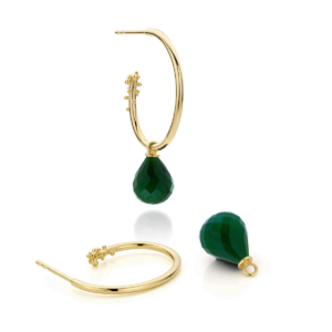 14 Karaat Oorbellen Ovaal Met Granules en Groene Jade