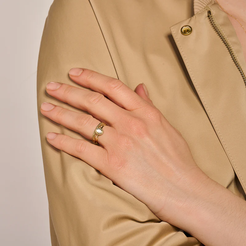 14k Gouden Ring met Kwarts en Parelmoer Zetting - Afbeelding 4