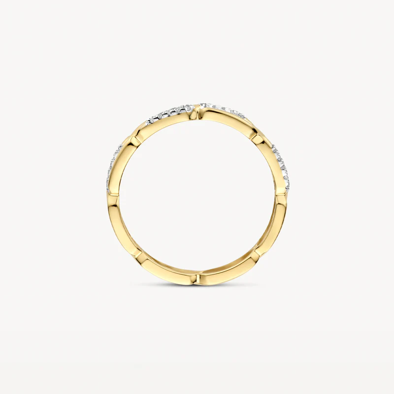 Ring met Zirkonia in schakelvorm 14k bicolor goud - Afbeelding 3