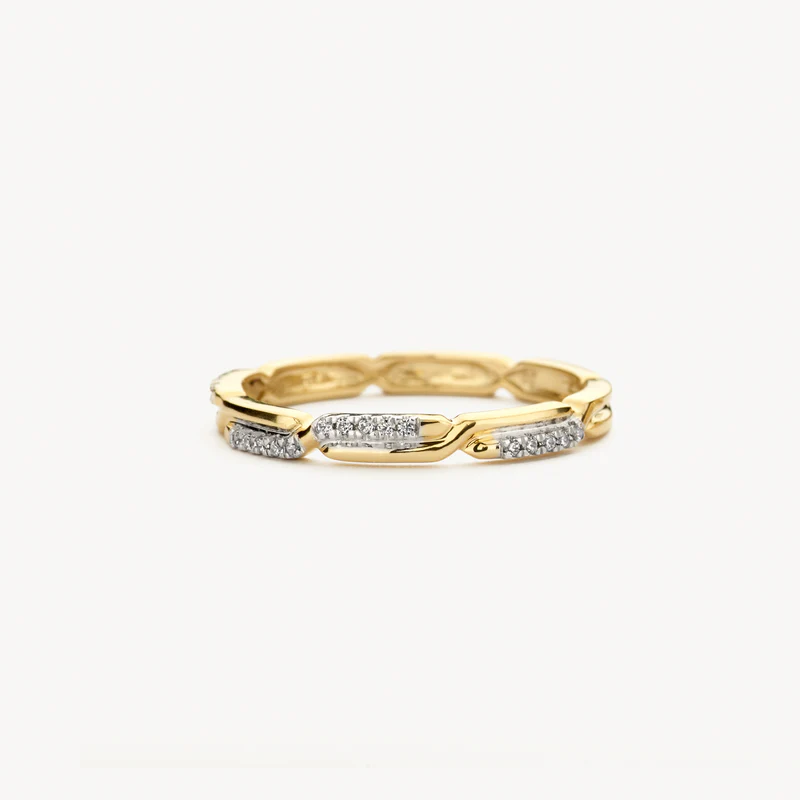 Ring met Zirkonia in schakelvorm 14k bicolor goud - Afbeelding 2