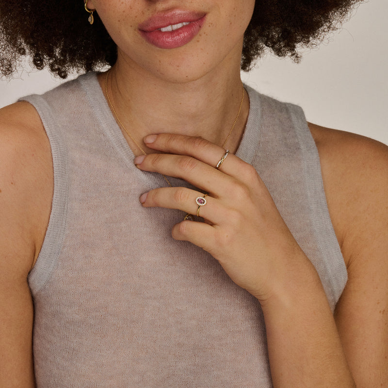 Ring met Zirkonia in schakelvorm 14k bicolor goud