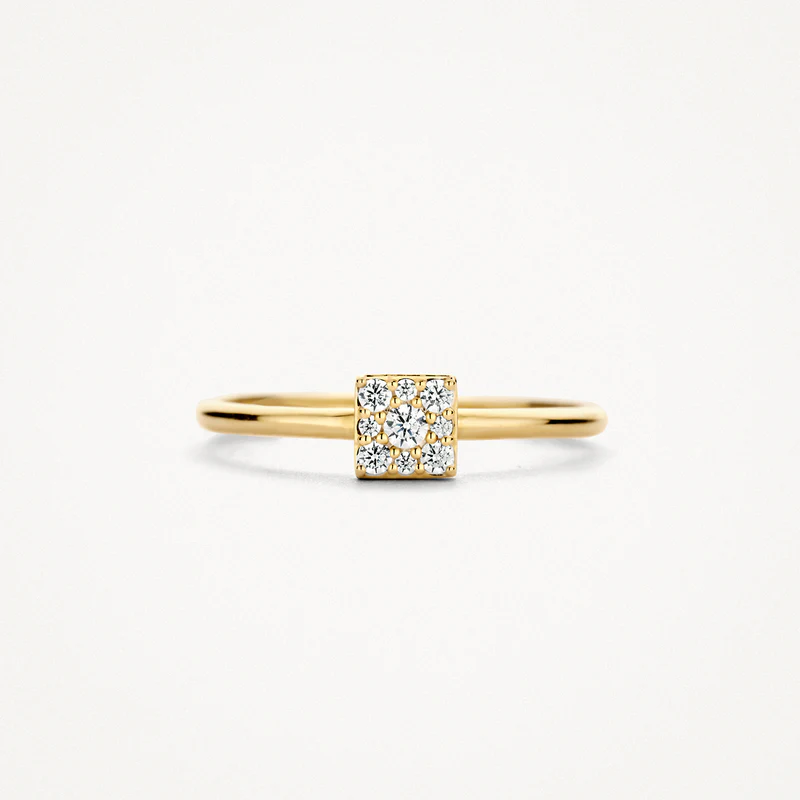 Ring met vierkante applique bezet met zirkonia 14k goud - Afbeelding 2