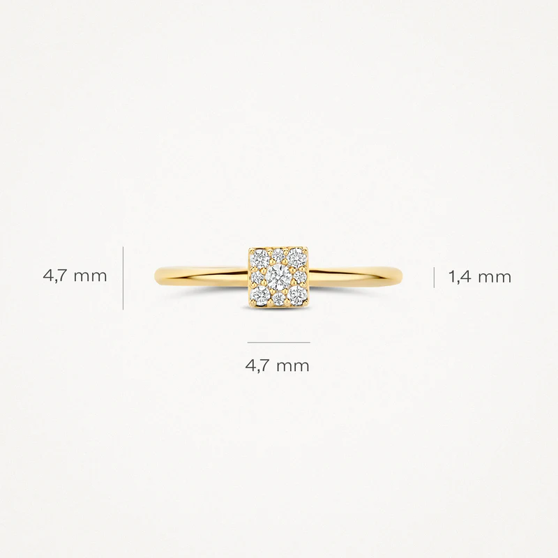 Ring met vierkante applique bezet met zirkonia 14k goud - Afbeelding 4