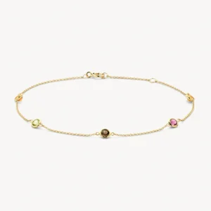 Armband met Citrien en Rookkwarts bedels 14k goud