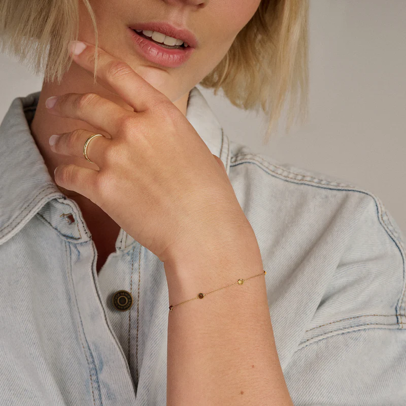 Armband met Citrien en Rookkwarts bedels 14k goud