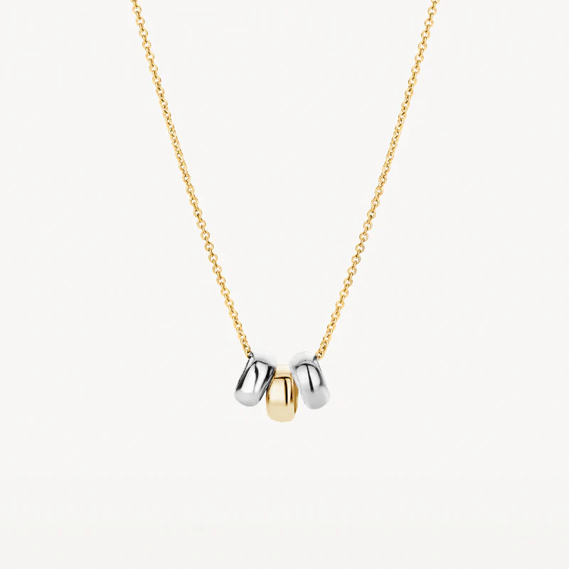 Ketting met 3 ringetjes in 14k bicolor goud