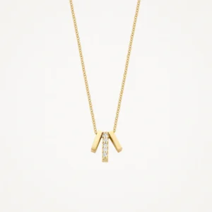 Ketting met 3 staafjes met zirkonia 14k goud