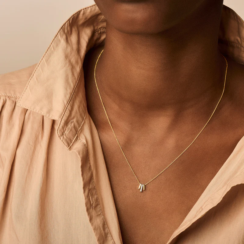 Ketting met 3 staafjes met zirkonia 14k goud