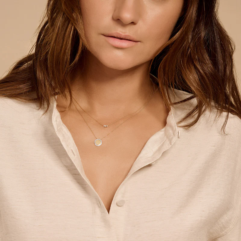 Ketting met drie ringetjes met zirkonia 14k goud