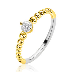 Zinzi goldplated zilveren ring met bolletjes motief