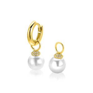 Zinzi goldplated zilveren oorbedels met ronde witte parel