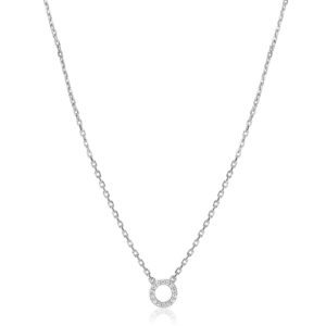 Zinzi zilveren ketting met open rondje bezet met witte zirconia's