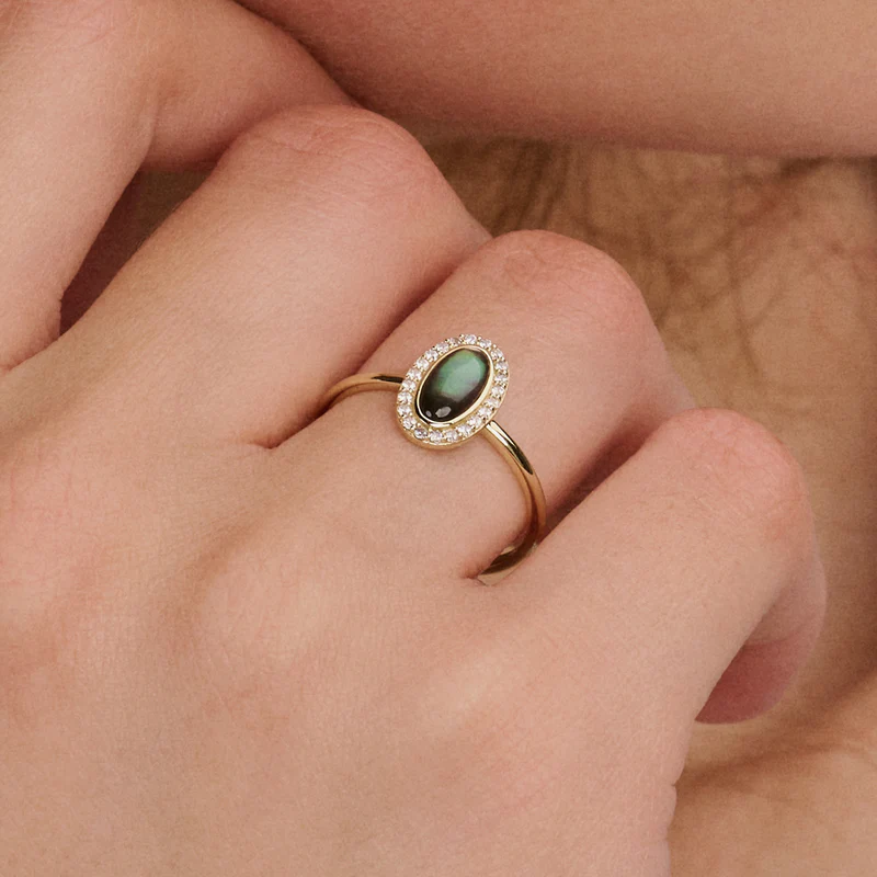 Ring met zwarte parelmoer en zirkonia