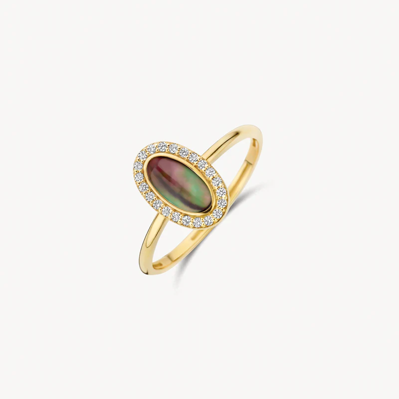 Ring met zwarte parelmoer en zirkonia