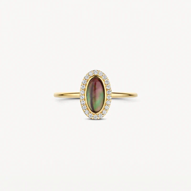 Ring met zwarte parelmoer en zirkonia - Afbeelding 2