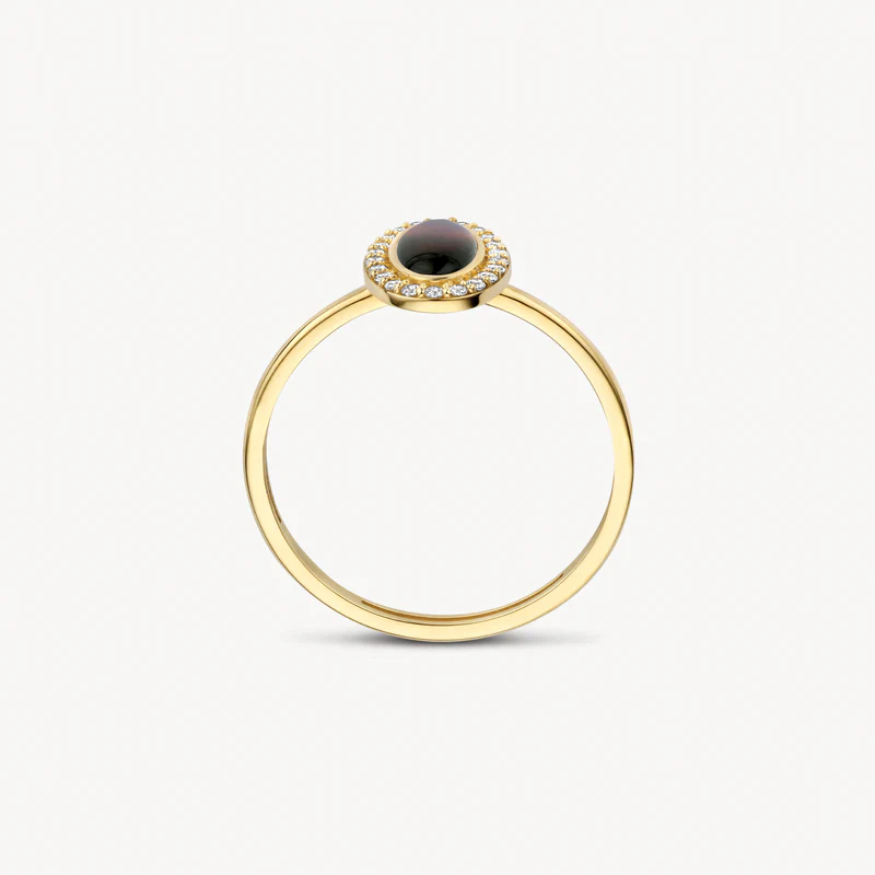 Ring met zwarte parelmoer en zirkonia - Afbeelding 3