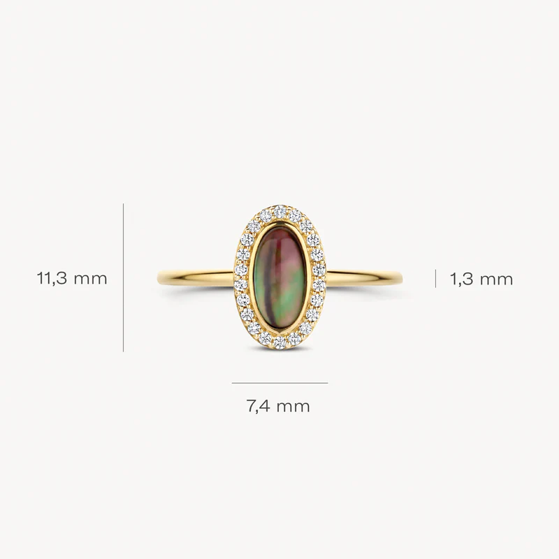 Ring met zwarte parelmoer en zirkonia - Afbeelding 4