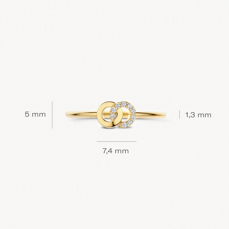 Ring met twee rondjes en zirkonia - Afbeelding 3