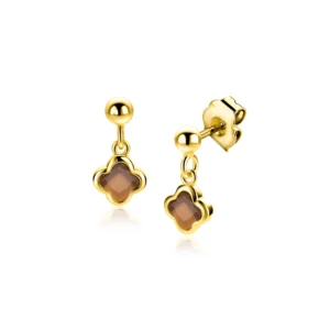 ZINZI goldplated zilveren oorstekers met bruine klavers