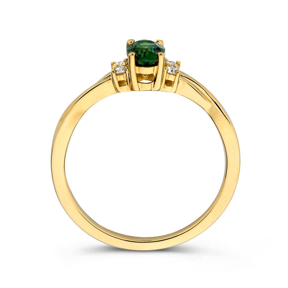 Ring geelgoud groene toermalijn + briljant - Afbeelding 2