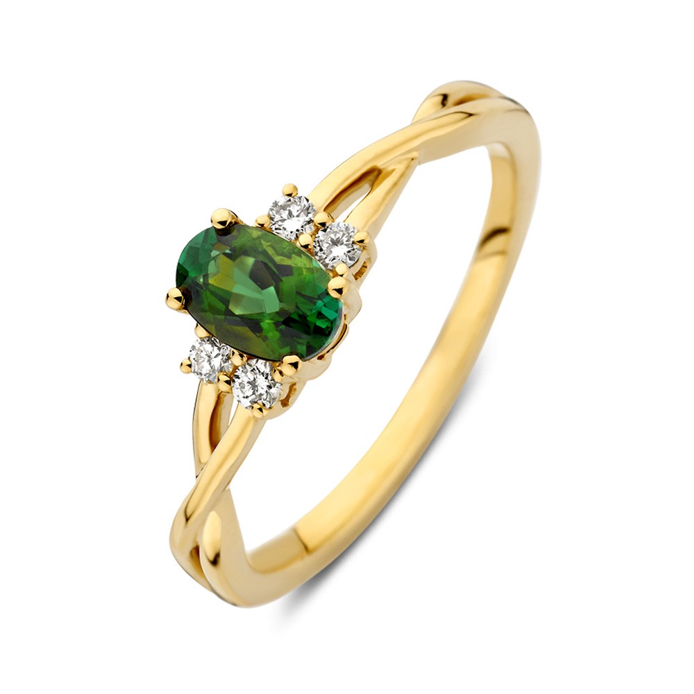 Ring geelgoud groene toermalijn + briljant