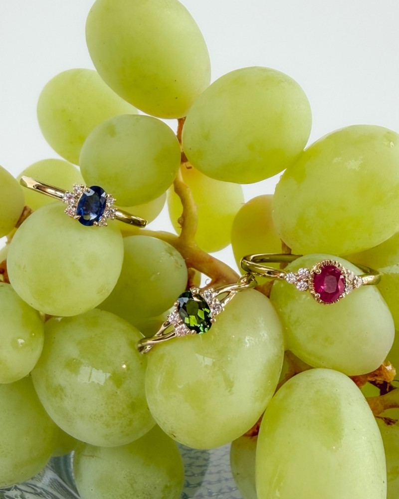 Ring geelgoud groene toermalijn + briljant