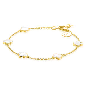 ZINZI gold plated zilveren armband met vijf klavers in parelmoer