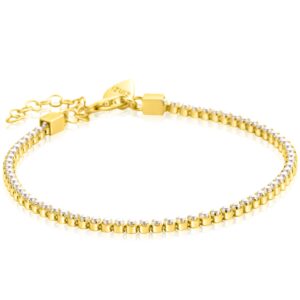 ZINZI gold plated zilveren tennisarmband bezet met een rij glanzende witte parels
