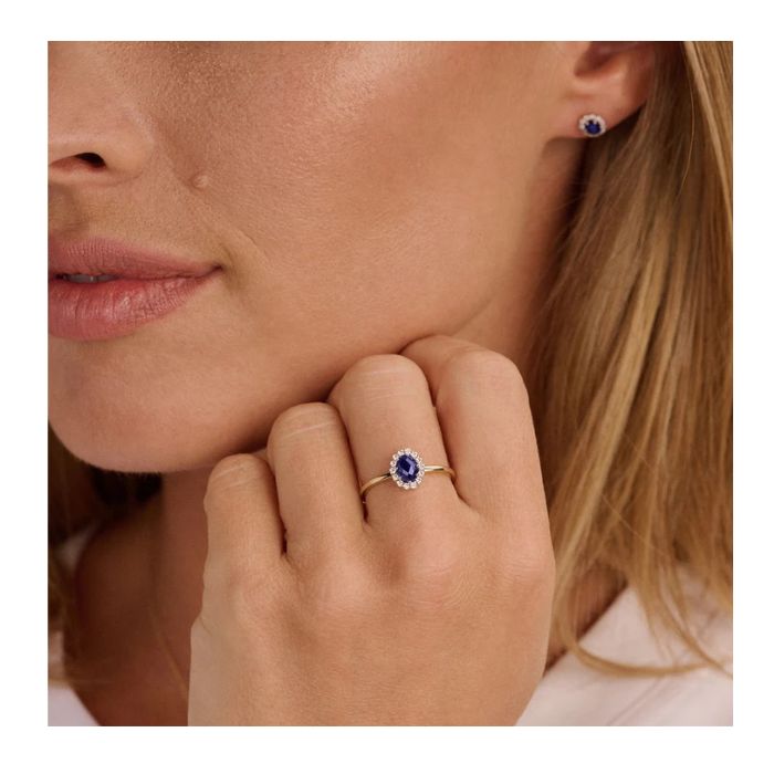 Ring met lab grown diamanten en blauwe saffier - Afbeelding 3