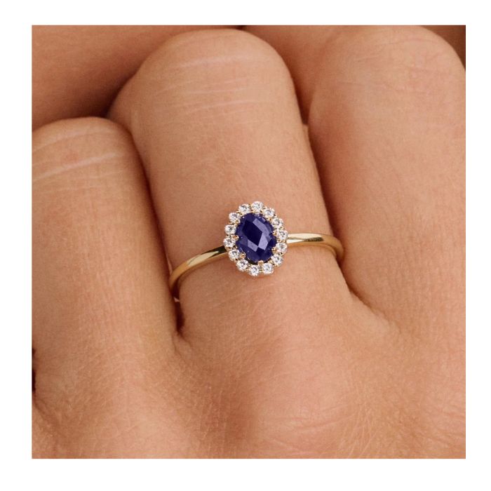 Ring met lab grown diamanten en blauwe saffier