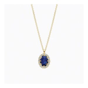 Collier met hanger van lab grown diamanten en blauwe saffier