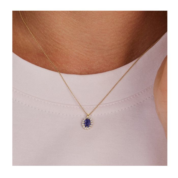 Collier met hanger van lab grown diamanten en blauwe saffier