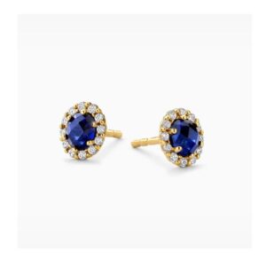 Oorknopjes met blauwe saffier en lab grown diamanten