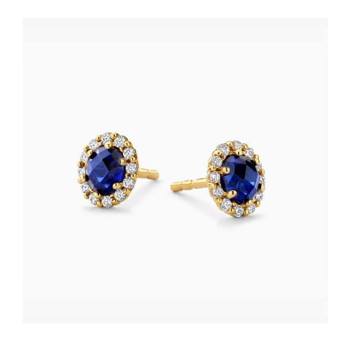 Oorknopjes met blauwe saffier en lab grown diamanten