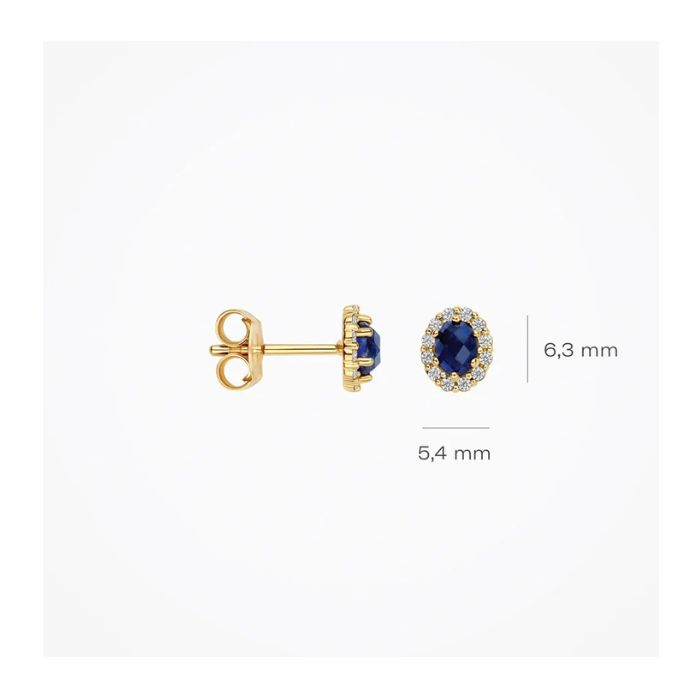 Oorknopjes met blauwe saffier en lab grown diamanten - Afbeelding 2