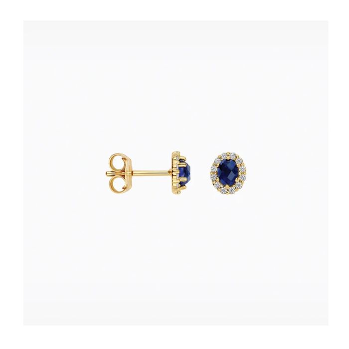Oorknopjes met blauwe saffier en lab grown diamanten - Afbeelding 3