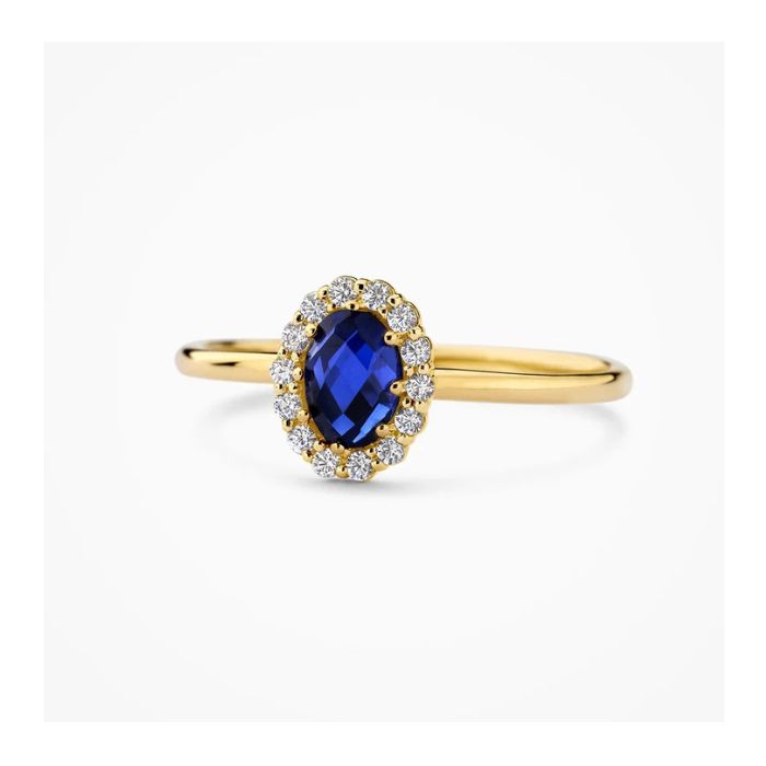Ring met lab grown diamanten en blauwe saffier