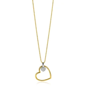 ZINZI gold plated zilveren bolletjes collier met grote open hart hanger